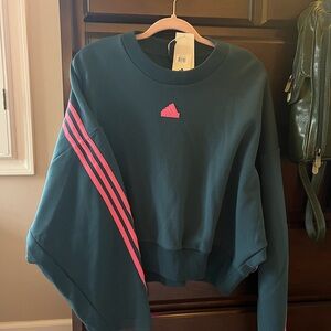 Adidas Women's Teal Sweater with Pink Stripes